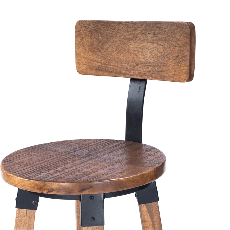 Home Square Wood & Metal Counter Stool in Beige - Set of 3