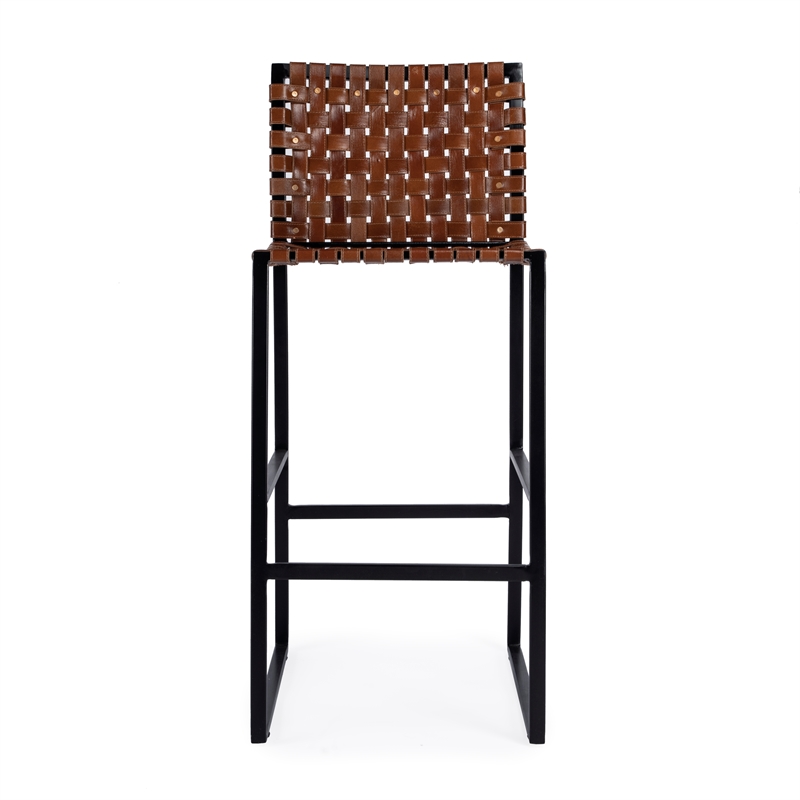 Home Square Urban Woven Leather Bar Stool in Brown - Set of 2