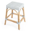 Home Square Twilight Blue & White Rattan Counter Stool - Set of 3