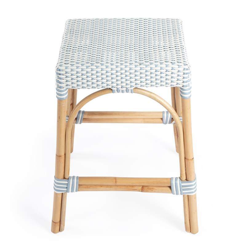 Home Square Twilight Blue & White Rattan Counter Stool - Set of 3