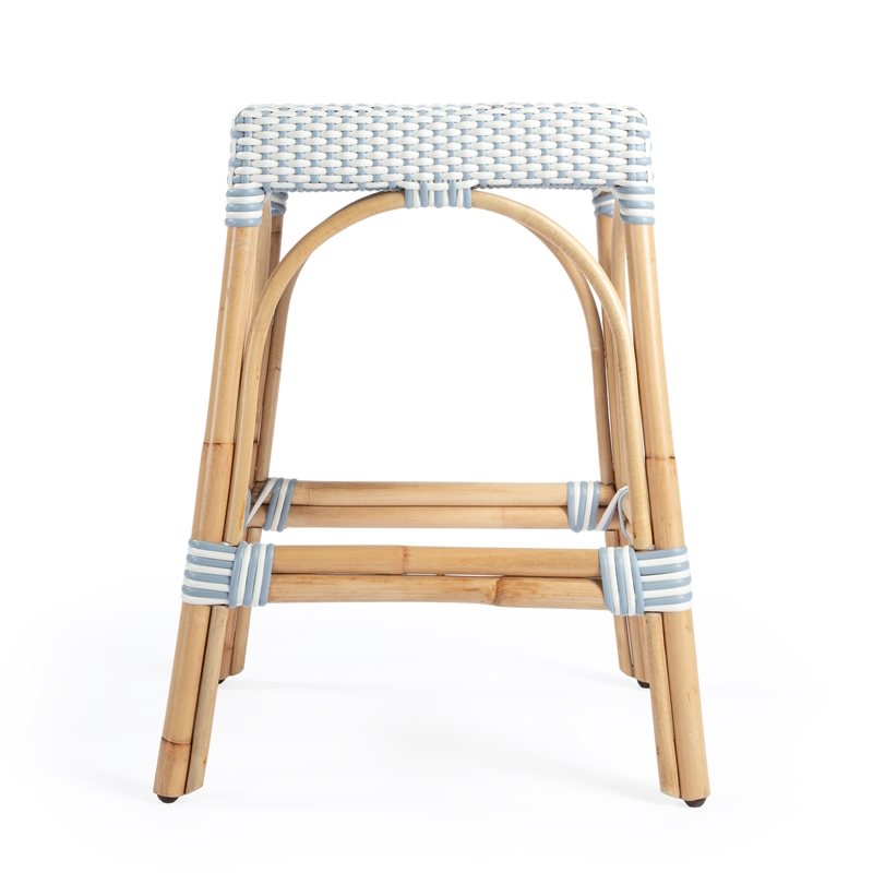 Home Square Twilight Blue & White Rattan Counter Stool - Set of 3