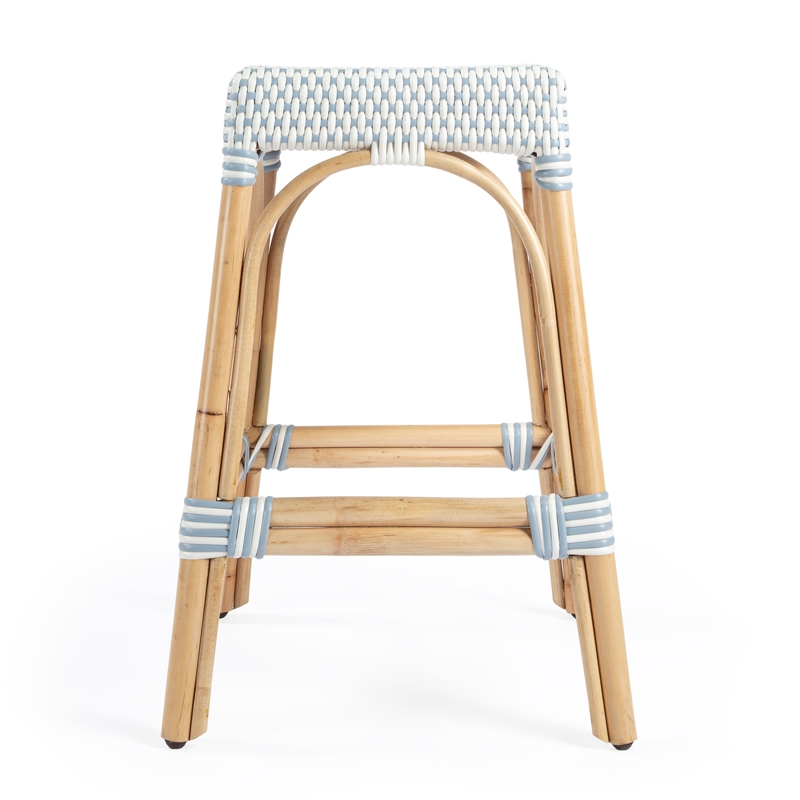 Home Square Twilight Blue & White Rattan Counter Stool - Set of 3