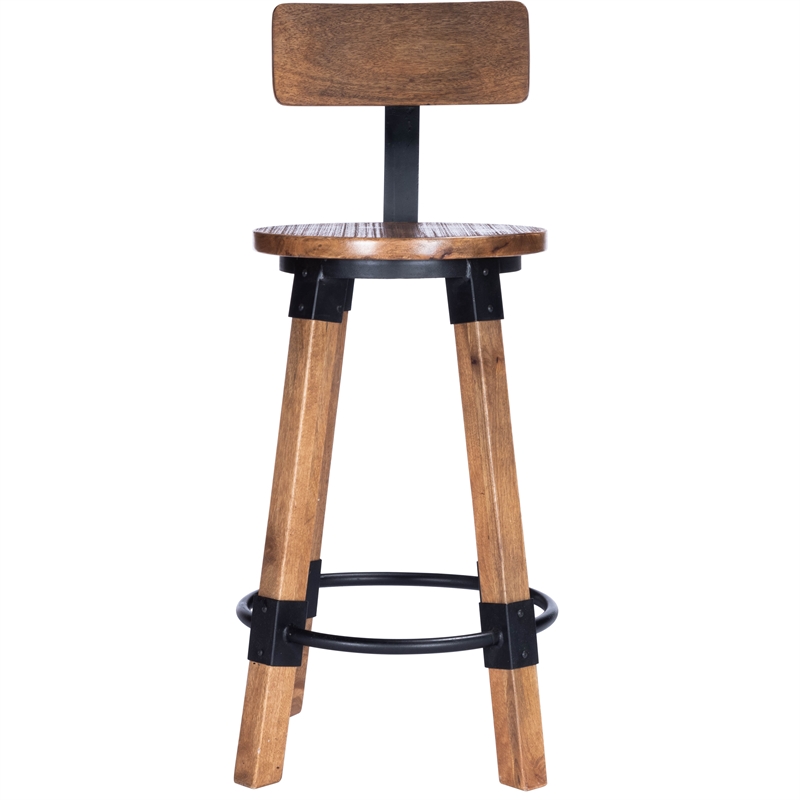Home Square Wood & Metal Counter Stool in Beige - Set of 2