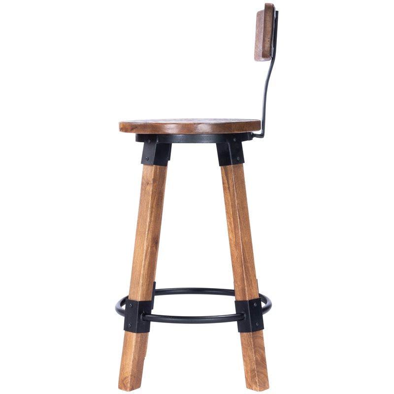 Home Square Wood & Metal Counter Stool in Beige - Set of 2