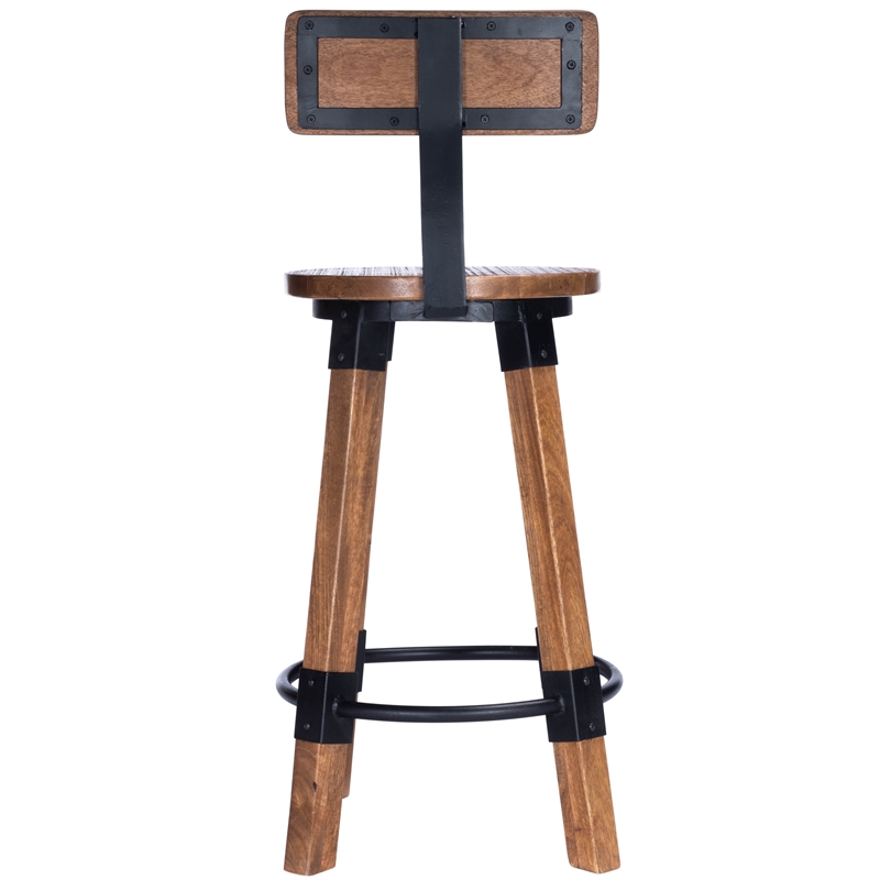 Home Square Wood & Metal Counter Stool in Beige - Set of 2