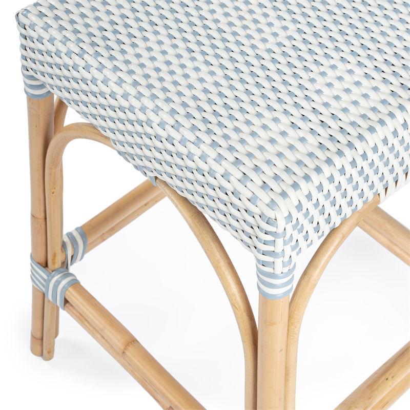 Home Square Twilight Blue & White Rattan Counter Stool - Set of 2