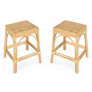 Home Square 24.5&quotH Transitional Natural Rattan Counter Stool - Set of 2