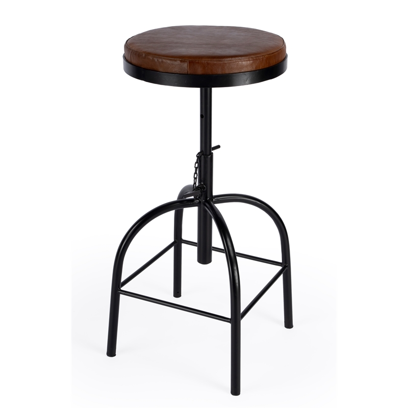Home Square Leather Adjustable Bar Stool in Brown - Set of 3