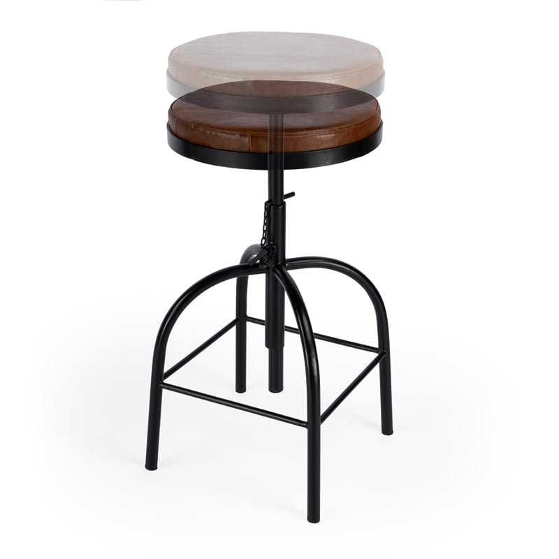Home Square Leather Adjustable Bar Stool in Brown - Set of 3