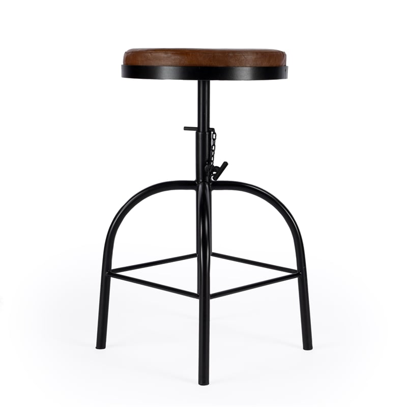 Home Square Leather Adjustable Bar Stool in Brown - Set of 3