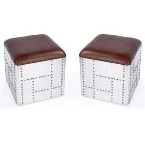Home Square 19&quotH Modern Leather Stool in Brown - Set of 2