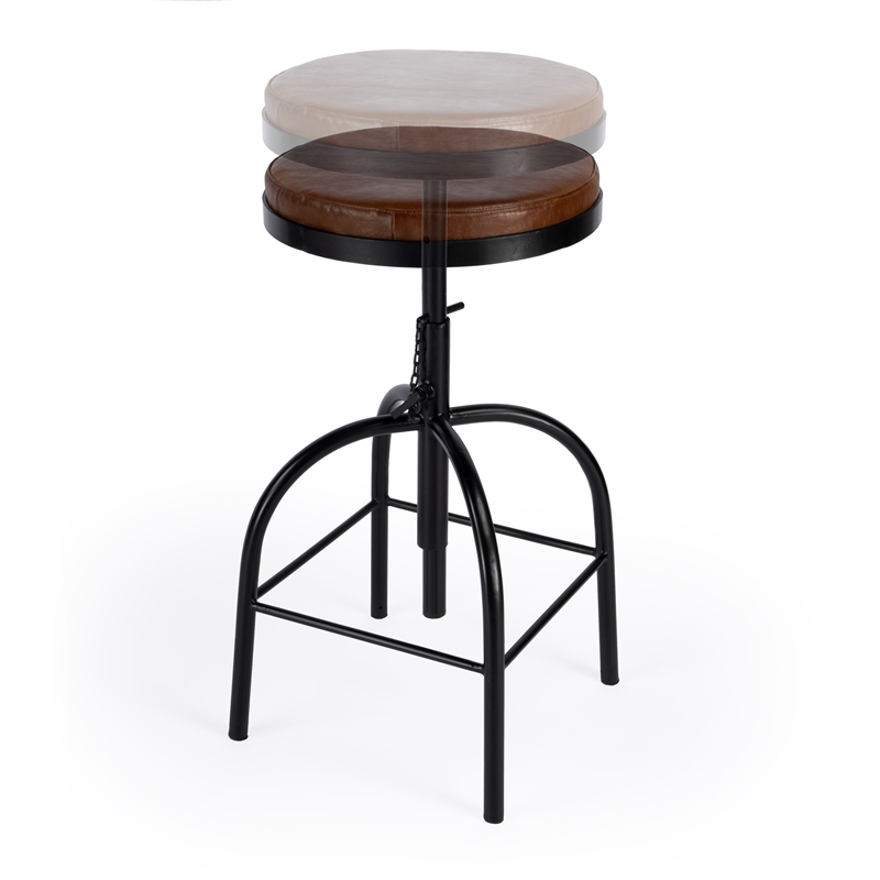 Home Square Brown Leather Adjustable Bar Stool - Set of 2