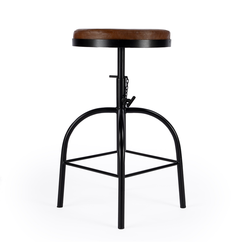 Home Square Brown Leather Adjustable Bar Stool - Set of 2