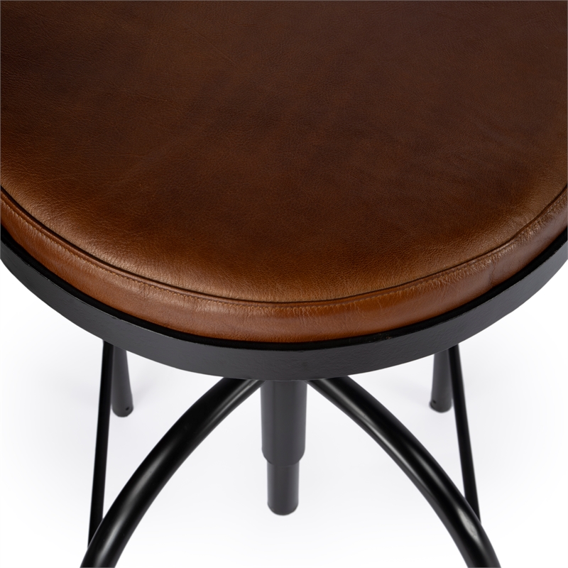 Home Square Brown Leather Adjustable Bar Stool - Set of 2