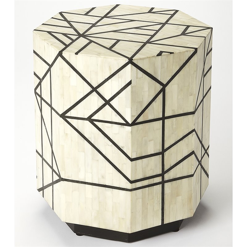 Home Square Accent End Table in Black & White Bone Inlay - Set of 2