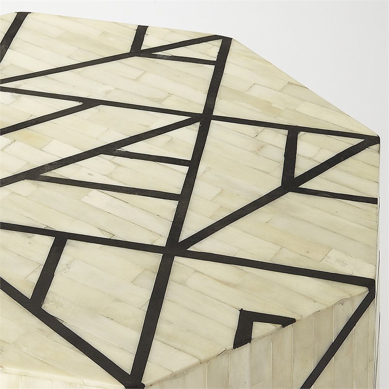 Home Square Accent End Table in Black & White Bone Inlay - Set of 2
