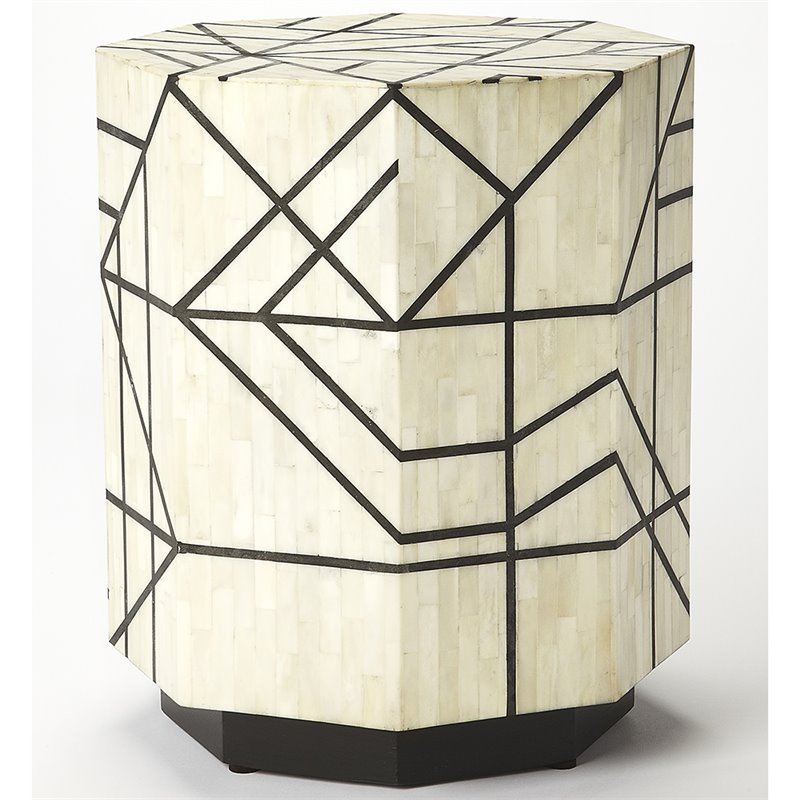 Home Square Accent End Table in Black & White Bone Inlay - Set of 2