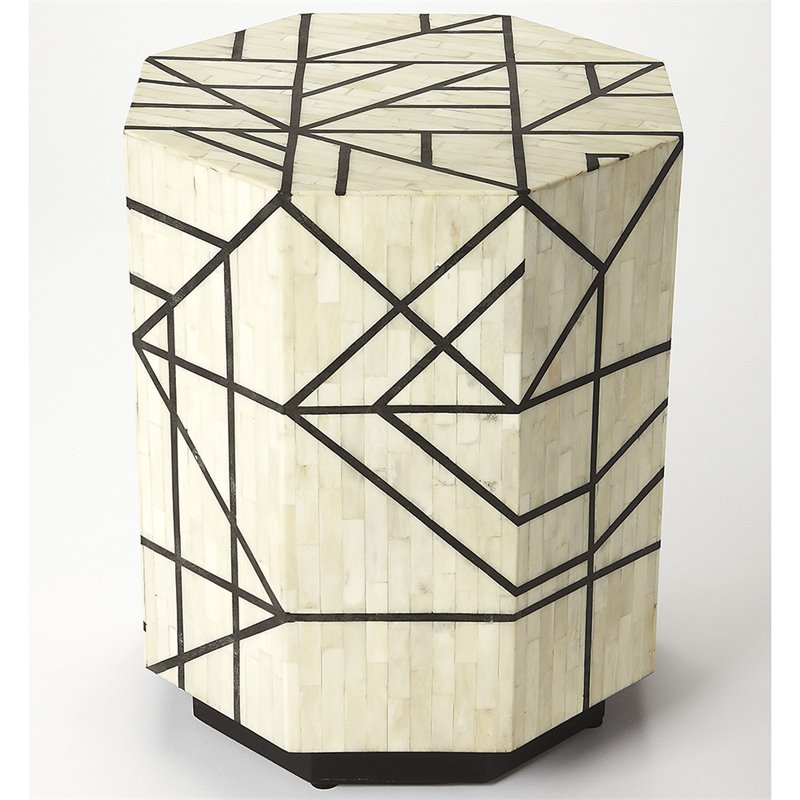 Home Square Accent End Table in Black & White Bone Inlay - Set of 2