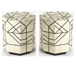 Home Square Accent End Table in Black & White Bone Inlay - Set of 2