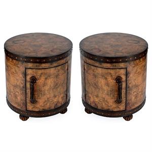Home Square Old World Map Brown Duffel End Table - Set of 2