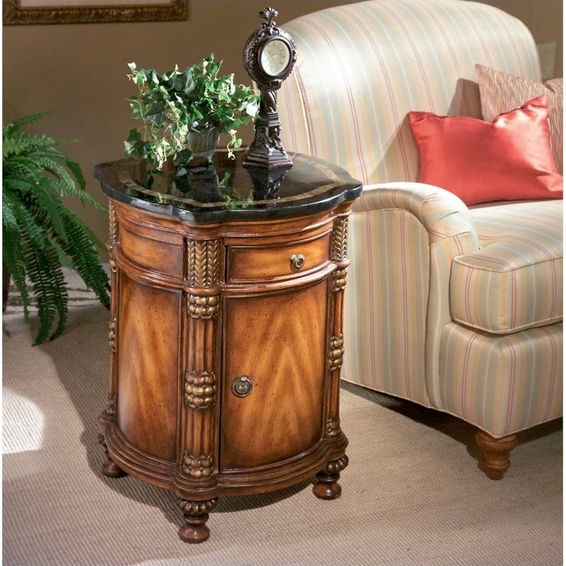 Home Square Heritage Fossil Stone Top Drum End Table - Set of 2