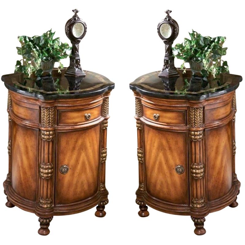 Home Square Heritage Fossil Stone Top Drum End Table - Set of 2