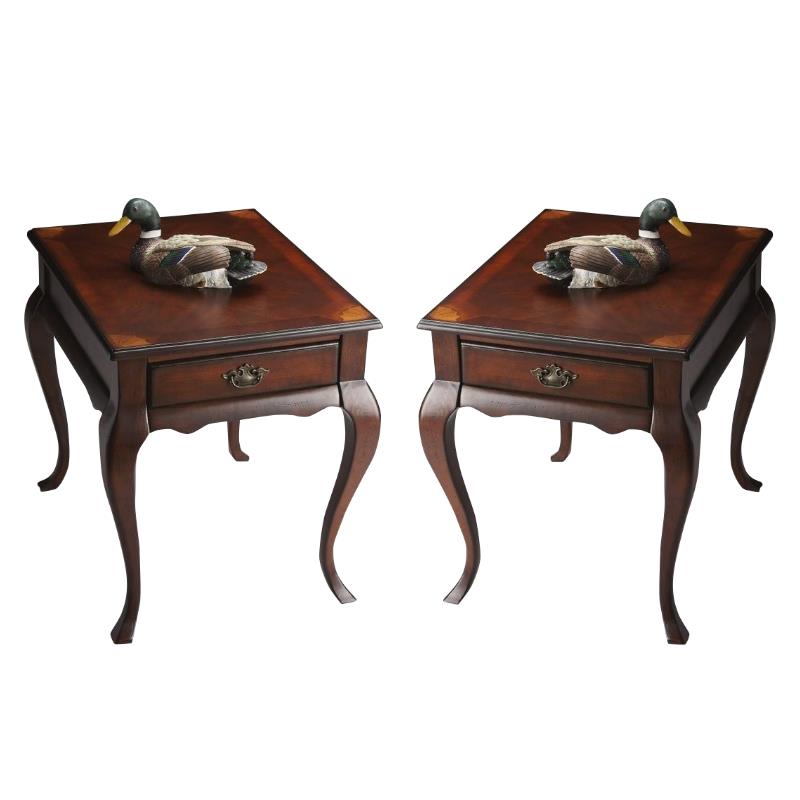 Home Square Traditional End Table in Plantation Cherry - Set of 2