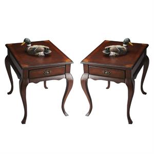 Home Square Traditional End Table in Plantation Cherry - Set of 2