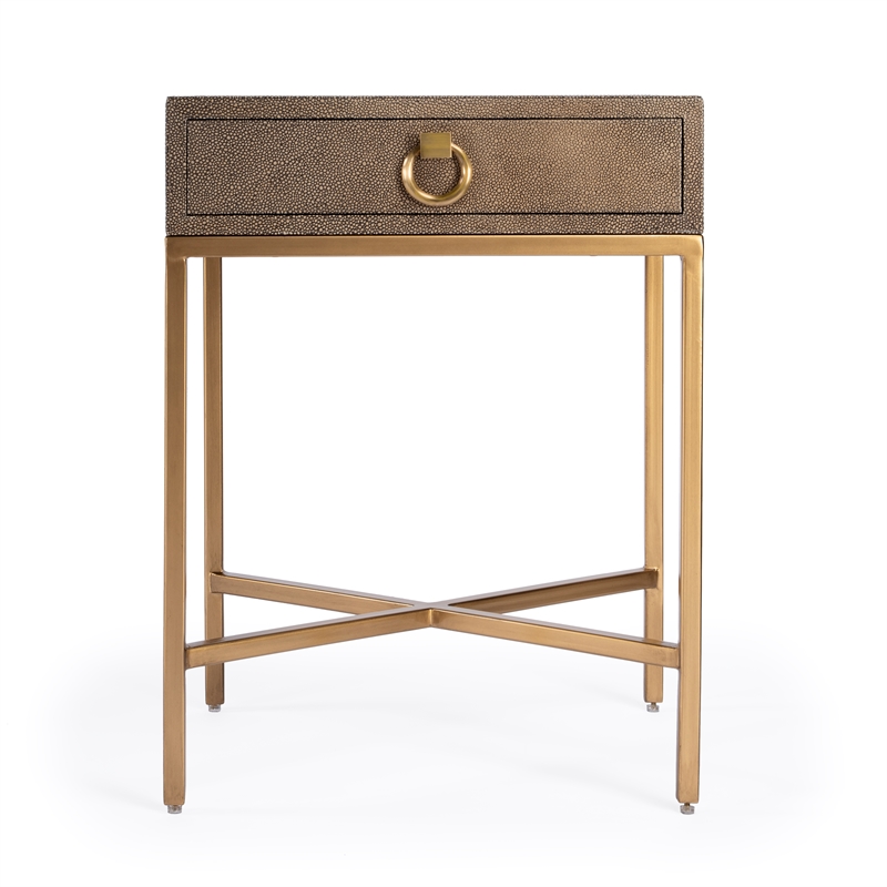 Home Square Modern 1-Drawer Leather End Table in Gold - Set of 2