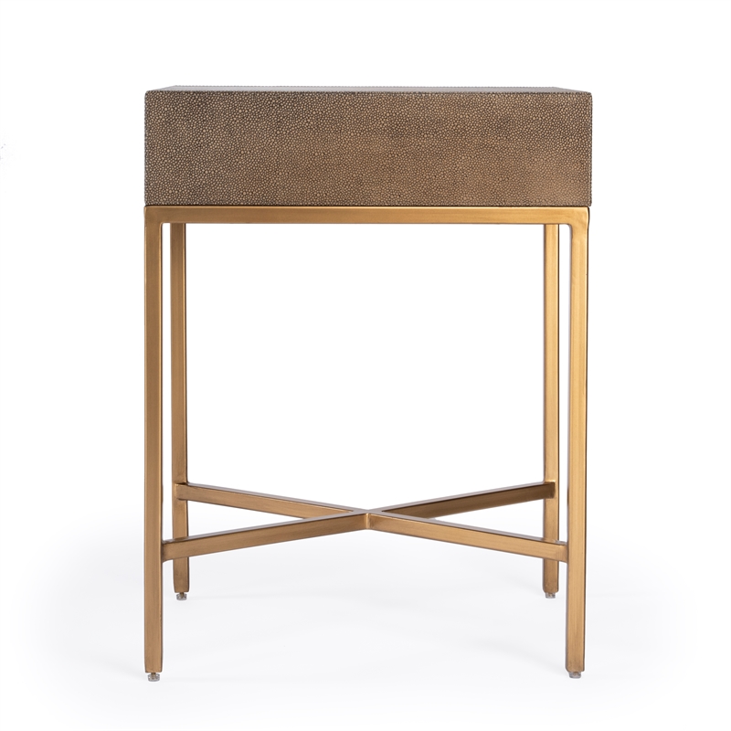 Home Square Modern 1-Drawer Leather End Table in Gold - Set of 2