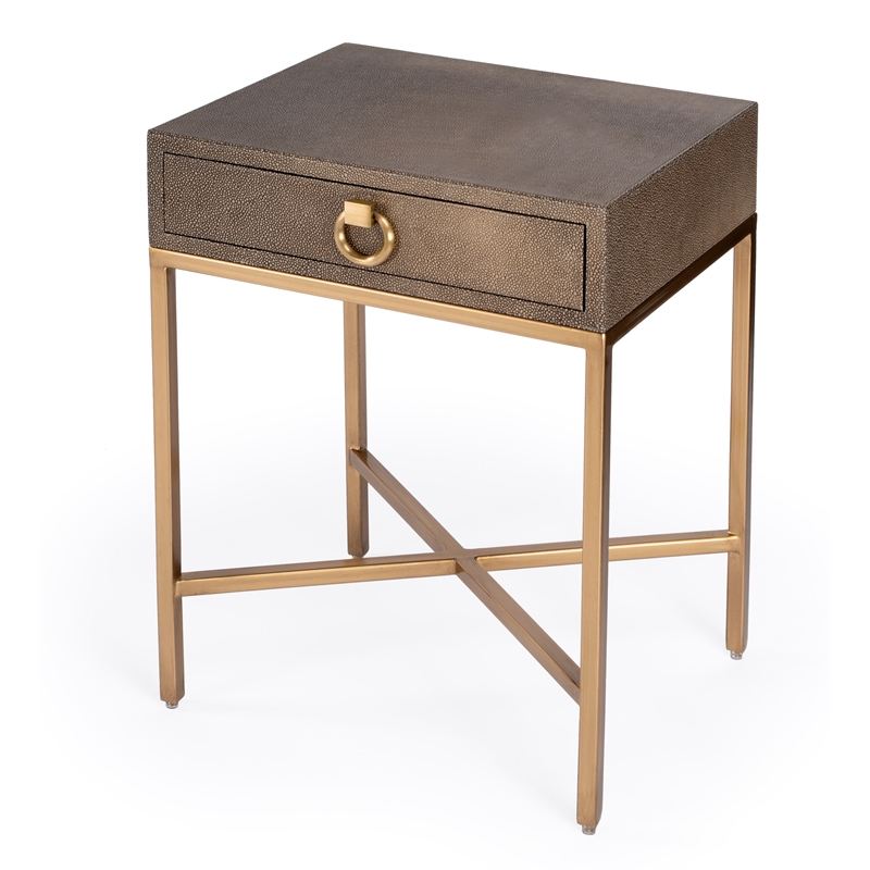 Home Square Modern 1-Drawer Leather End Table in Gold - Set of 2