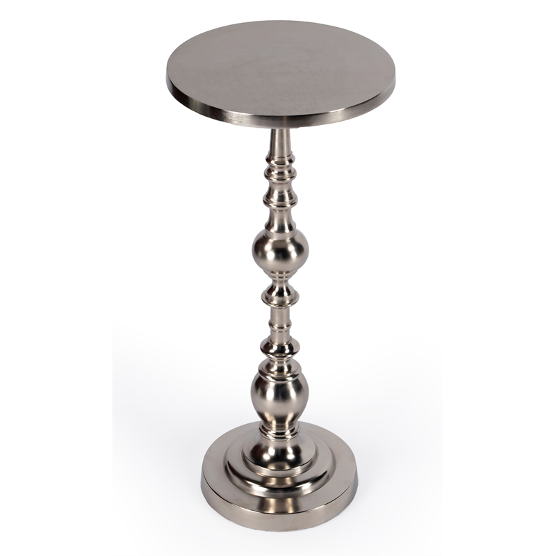 Home Square Silver Round Nickel Pedestal End Table - Set of 2