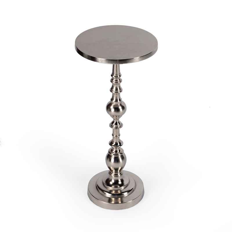 Home Square Silver Round Nickel Pedestal End Table - Set of 2