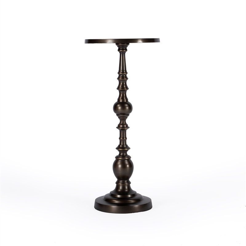 Home Square Round Bronze Aluminum Pedestal End Table - Set of 2