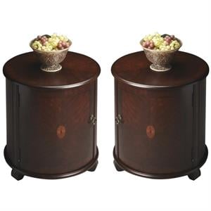 Home Square Traditional Round Drum Table in Plantation Cherry - Set of 2