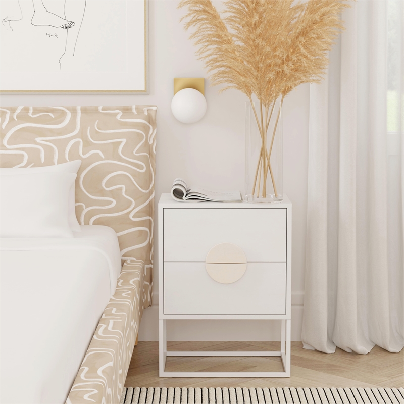 Home Square 2-Drawers Wood End Table in White - Set of 2