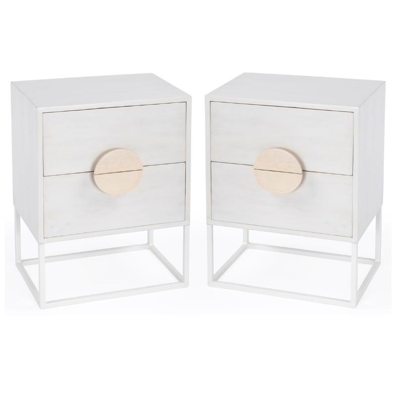 Home Square 2-Drawers Wood End Table in White - Set of 2