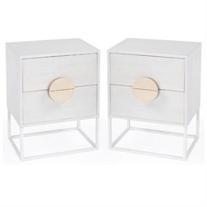 Home Square 2-Drawers Wood End Table in White - Set of 2