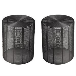 Home Square Industrial Chic End Table in Iron Cage - Set of 2