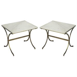 Home Square 24.5&quotH Modern End Table in Travertine - Set of 2