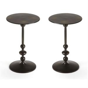 Home Square Metalworks Zora Pedestal End Table in Black Iron - Set of 2
