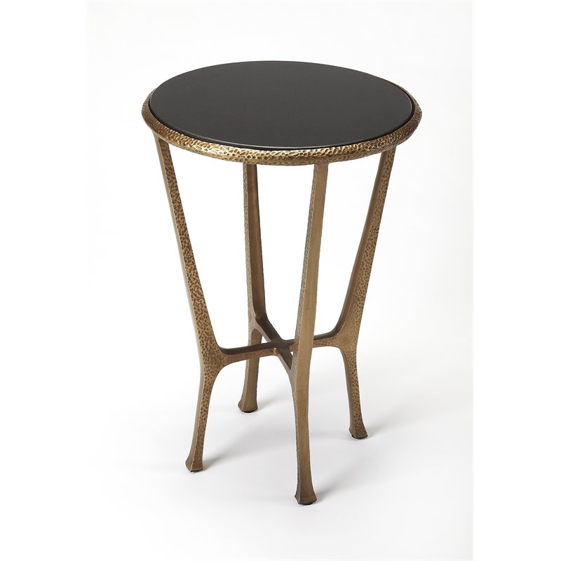 Home Square Metal and Stone End Table in Gold - Set of 2