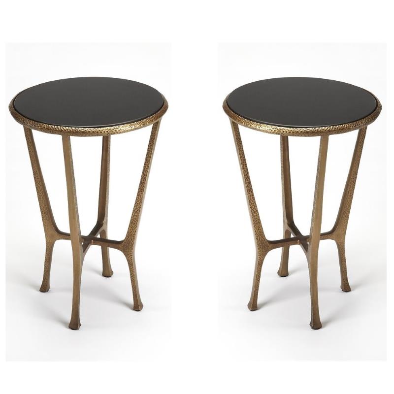 Home Square Metal and Stone End Table in Gold - Set of 2