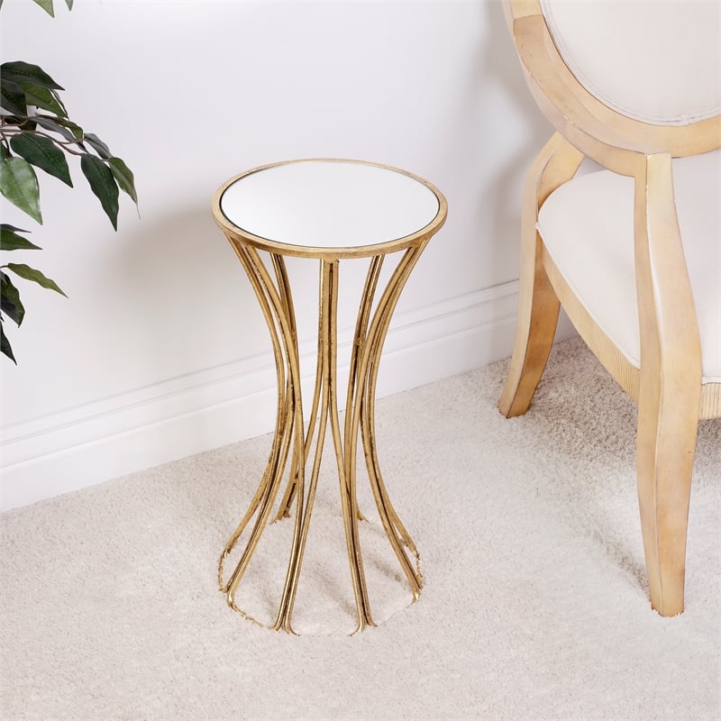 Home Square Metal & Mirror End Table in Gold and Silver - Set of 2