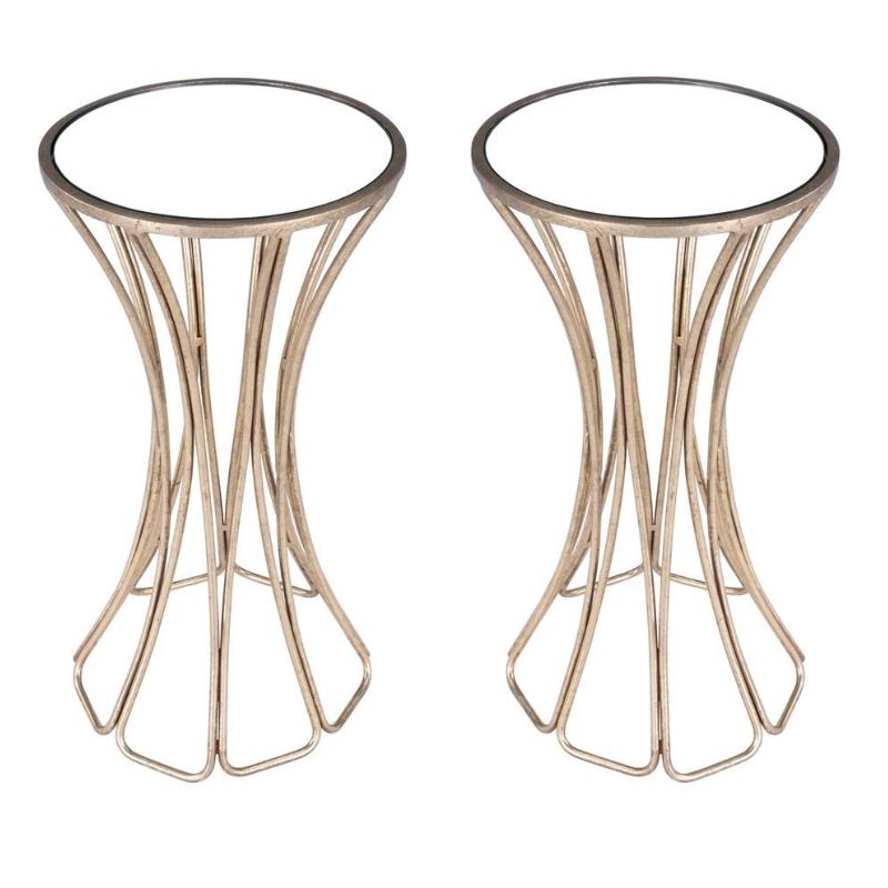 Home Square Metal & Mirror End Table in Gold and Silver - Set of 2