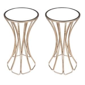 Home Square Metal & Mirror End Table in Gold and Silver - Set of 2