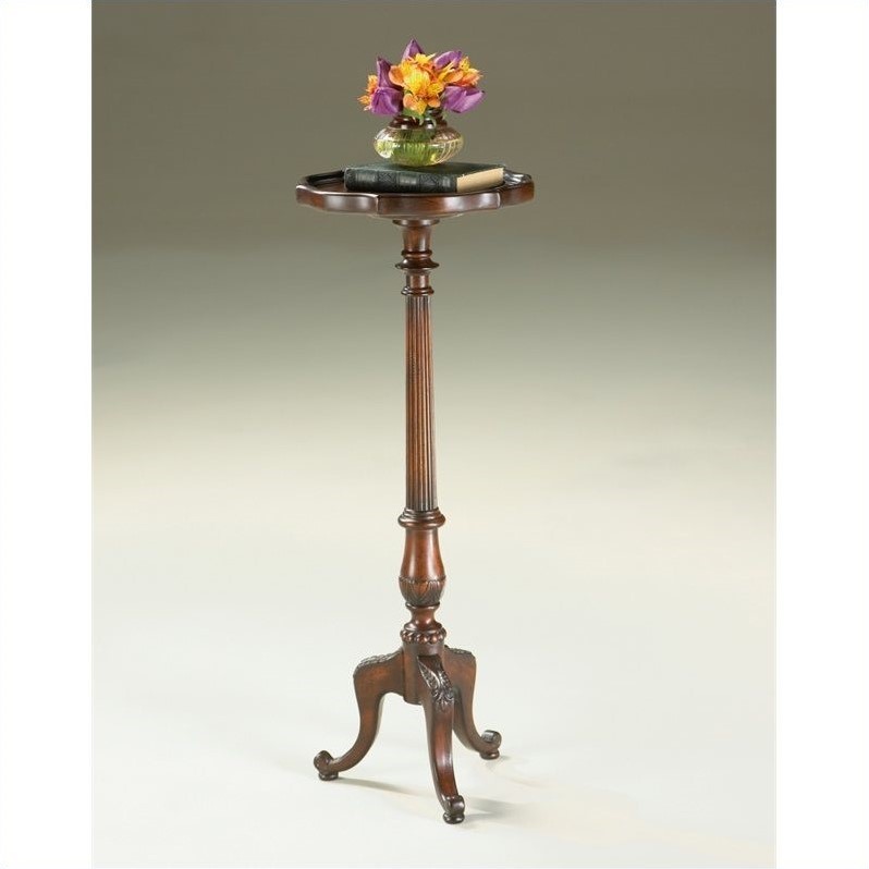 Home Square Traditional Pedestal Plant Stand in Plantation Cherry - Set of 2