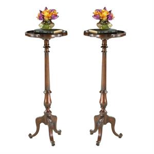 Home Square Traditional Pedestal Plant Stand in Plantation Cherry - Set of 2