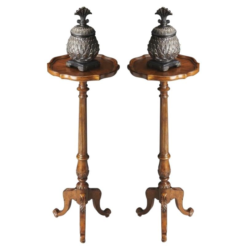 Home Square Pedestal Plant Stand in Vintage Oak - Set of 2