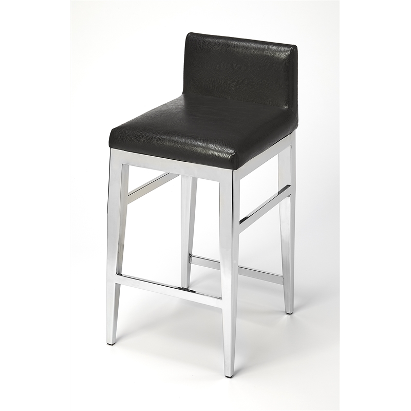 Home Square Stainless Steel Faux Leather Counter Stool in Silver - Set of 2